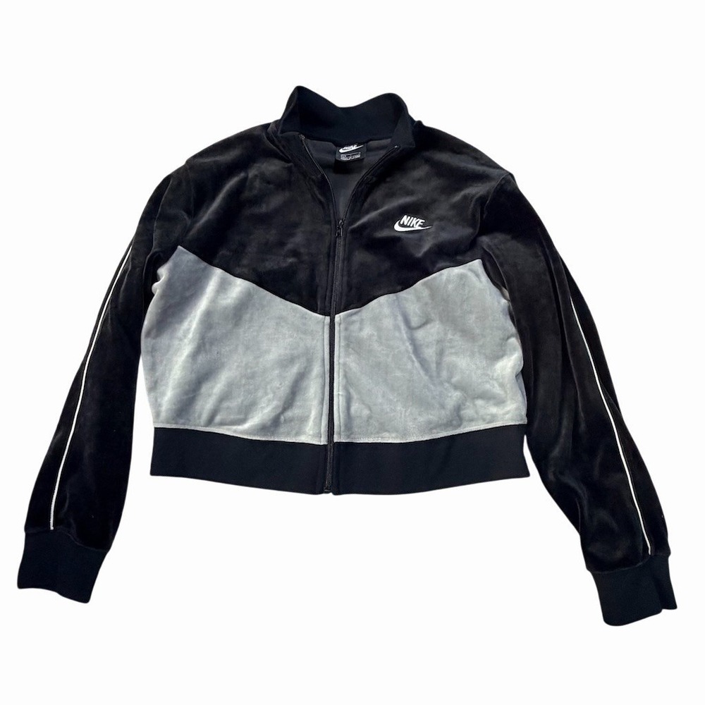 Nike Sportswear Heritage Track Jacket Womens L Black Gray Full‎ Zip velour